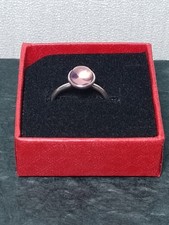 Preowned Silver S925 ALE PANDORA Ring, Round Pink/Peach Stone, Size 54, UK N 1/2