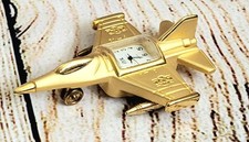 PWL Vintage 2000s Miniture Gold Coloured F-16 Fighter Plane Clock