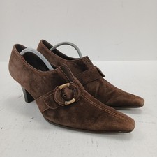Gabor Shoe Boots Heels UK 7 Brown Suede Leather Buckle Front RMF30-RP