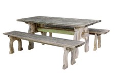 MID CENTURY SOLID PINE HORSESHOE GARDEN TABLE AND BENCHES