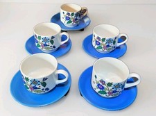 Midwinter Alpine Blue Cups (5) & Saucers (4) Ceramic Marquis of Queensberry