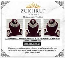 Pakistani Bridal Party Wear White Pearl Necklace Tikka Earring Indian Bollywood