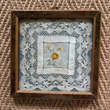 Antique handmade bobbin lace, circa 1910, framed