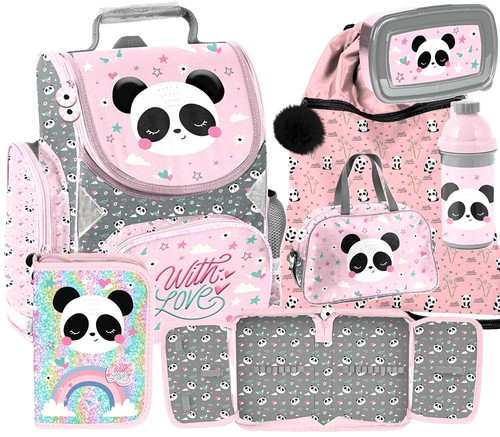 Panda school bag set - set, 6n1