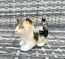 VINTAGE 80'S JENNY WINSTANLEY SIZE 1 CROUCHING CALICO KITTEN CAT GLASS EYES