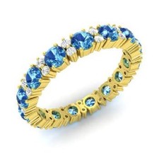 1.95 Ct Natural Blue Topaz & Diamond Wedding Eternity Band 18K Solid Yellow Gold