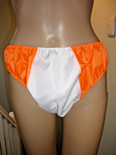 NOISY WHITE & ORANGE RIPSTOP NYLON SISSY PANTIES SLIPPY CROSSDRESS BABY 30/40"