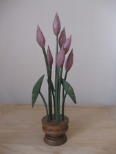 Vintage Wooden Pink Tulips In Base