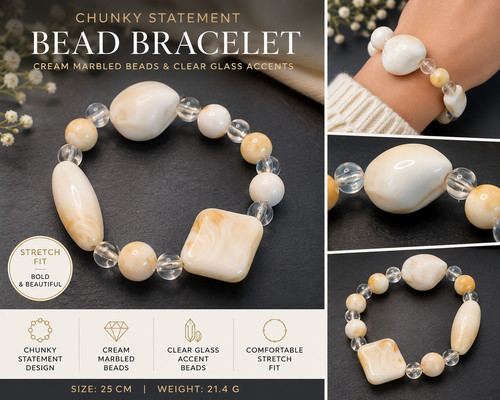 Chunky cream marbled bead - marbled,