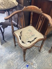 Vintage Antique Brown Wooden Corner Chair - needs some TLC on Seat