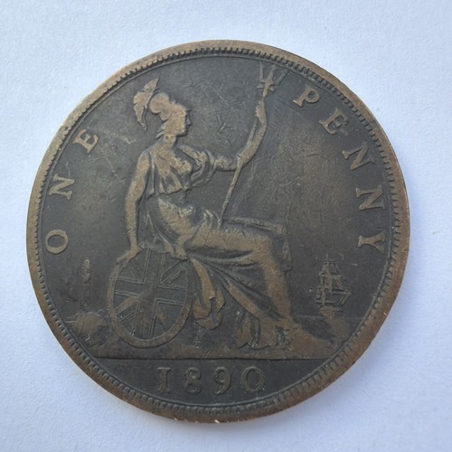 1890 one penny coin queen - 1890, coin,