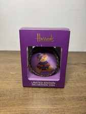 Harrods Limited Edition 2004 Blue/ Gold Glitter - Bear Christmas Bauble Boxed