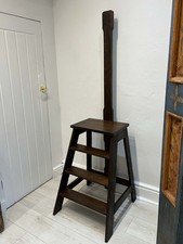 Antique Vintage Oak Library Steps With Hand Rail From Merchant Taylors School