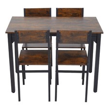 Walnut Dark Wood Compact Dining Table 4 Chairs Set Wooden Kitchen Home Furniture