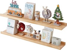 Wooden Floating Wall Shelf, Natural, 90x15x4 cm