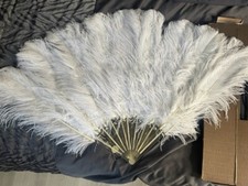 Large led white ostrich feather fan