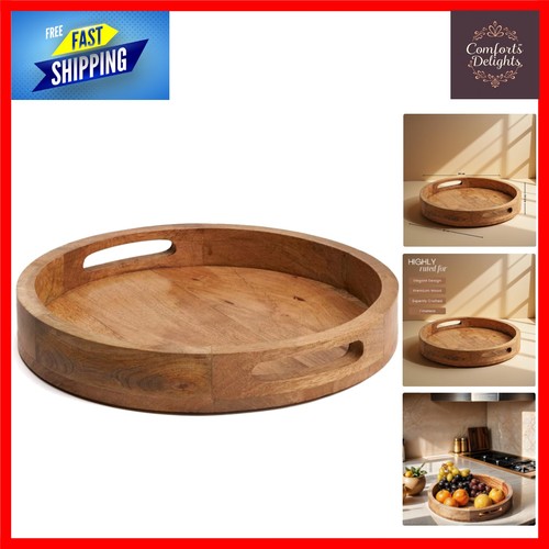 Round wooden serving tray - , with