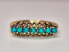 Antique (1828) 9ct Yellow Gold Turquoise Half Eternity Heart Ring