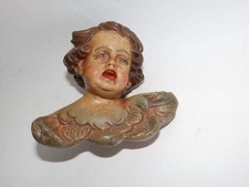 Antique French Plaster Wall Hanging Cherub Hand Painted Angel