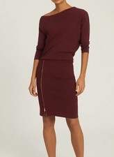 Reiss Cecilia Knitted Zip Detail Burgandy Dress Size M