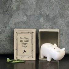 East of India Porcelain MINI Matchbox Hippo Sentimental Hugs Ornament Gift