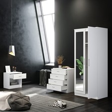 Bedroom Furniture Set High Gloss Wardrobe Chest of Drawers Beside Table 3 Pieces