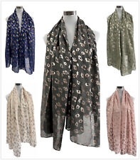 Ladies Women  Metallic Rose Gold Foiled Leapord Print Pattern Scarf Glitter Wrap