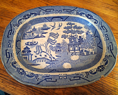 Blue white willow pattern - &,