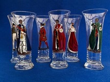 Unique Set of 6 Hand-Painted Highball Glasses with English Royal Order Costumes