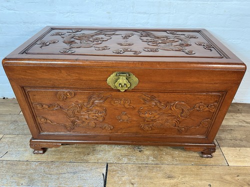 Antique oriental carved chest - antique,