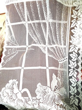Vintage Pictorial Net / Lace Long Curtain Panel WIDTH - 60 cm DROP - 153 cm
