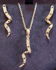 Vintage 925 sterling silver dark sapphire white stones spiral necklace earrings