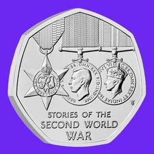 50p Coin. KING CHARLES III STORIES OF THE SECOND WORLD WAR 50p Coin 2025 BUNC.