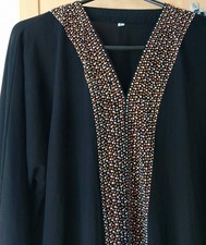 Beautiful Women Dubai Black Closed Abaya In Nida & Chiffon Material In Size 56.