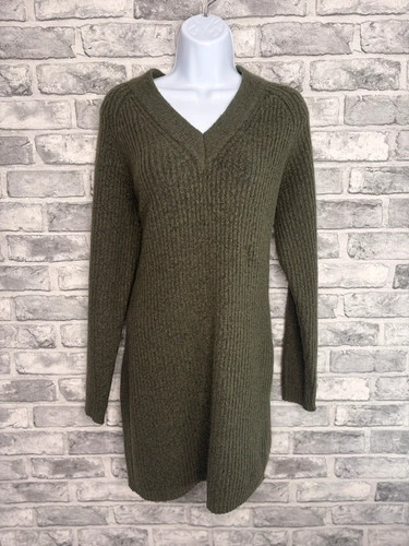 Green knit neck long - v-neck, sleeve