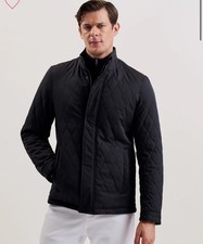 TED BAKER Jacket Coat Mens TB3 UK M Zampa Navy Diamond Quilted Funnel Neck NEW