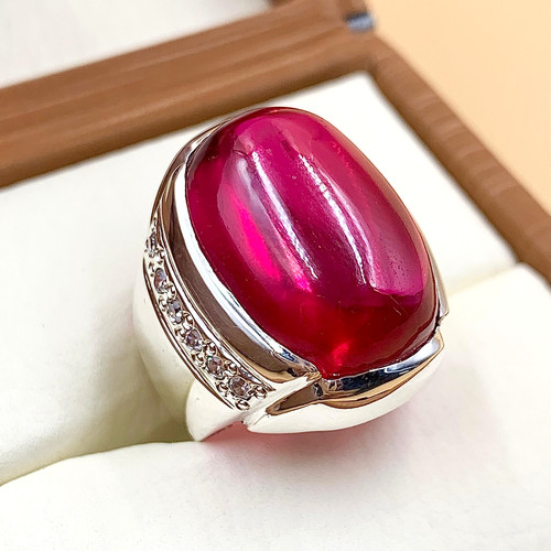 Cabochon red ruby men - red,