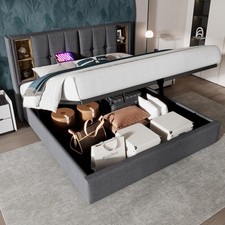 Upholstered Ottoman Bed, 4ft6 King Size Bed Frame With Storage, Linen Fabric Ott