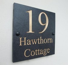 Engraved Natural Slate House Door Sign Name Number Plaque Gold Silver or White