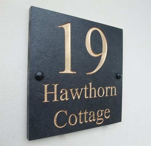 Engraved natural slate - natural, house