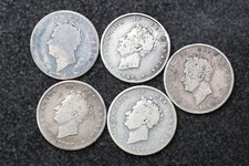 ? 5x George IV Silver Shillings (1823–1826) – 28g - 0.925 Silver