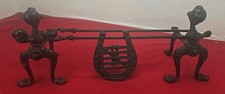 ANTIQUE CAST IRON COMPANION SET COMPLETE WITH FIRE DOGS VERY LUCKY HORSE SHOE
