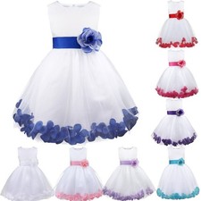Kids Bowknot Petals Flower Girl Dress Bridesmaid Formal Birthday Prom Ball Gowns
