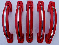Superb 5 x Vintage RED /CHROME EVERITE Door/Cupboard/Drawer Handles 7.5" Nr Mint