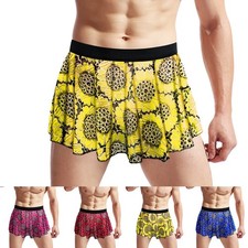 Yellow Soft Low Waist Sexy Men Sissy Lace Lingerie Skirt Underwear Panties