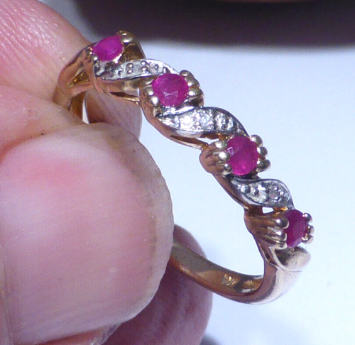 9ct gold ring diamond ruby - 9ct, uk