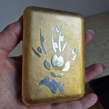 vintage japanese lacquer Trinket Box Gold Flower Beautiful