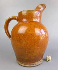 Antique French Country Jug Cruche. 19THC brown glaze pottery. Water Beer Milk 8"