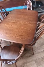 Vintage Ercol Extendable Dining Table 6 Swan Chairs 876 1998 Pair Carvers Dark