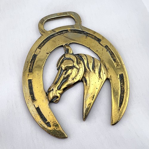 Brass horse medallion antique - medallion,